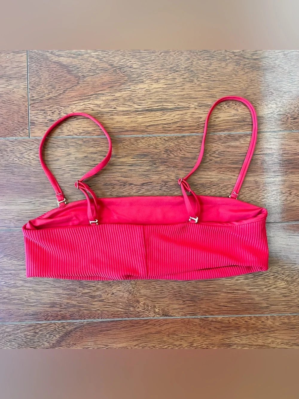 Frankies Bikinis Red Ribbed Top with Adjustable and Removable Straps